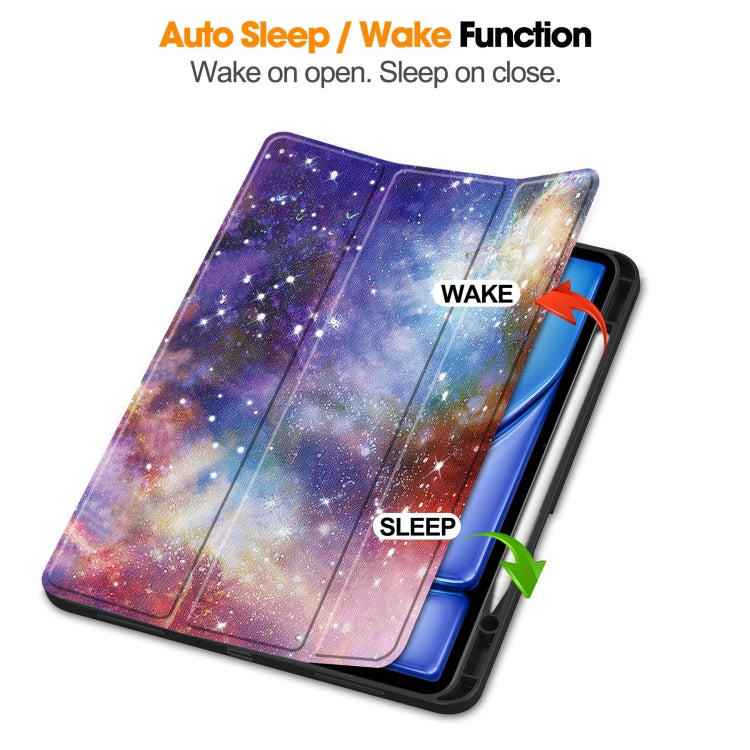 For iPad Air 13 2024 / 2025 Custer Painted 3-Fold Holder Smart Leather Tablet Case with Pen Tray(Milky Way Nebula)