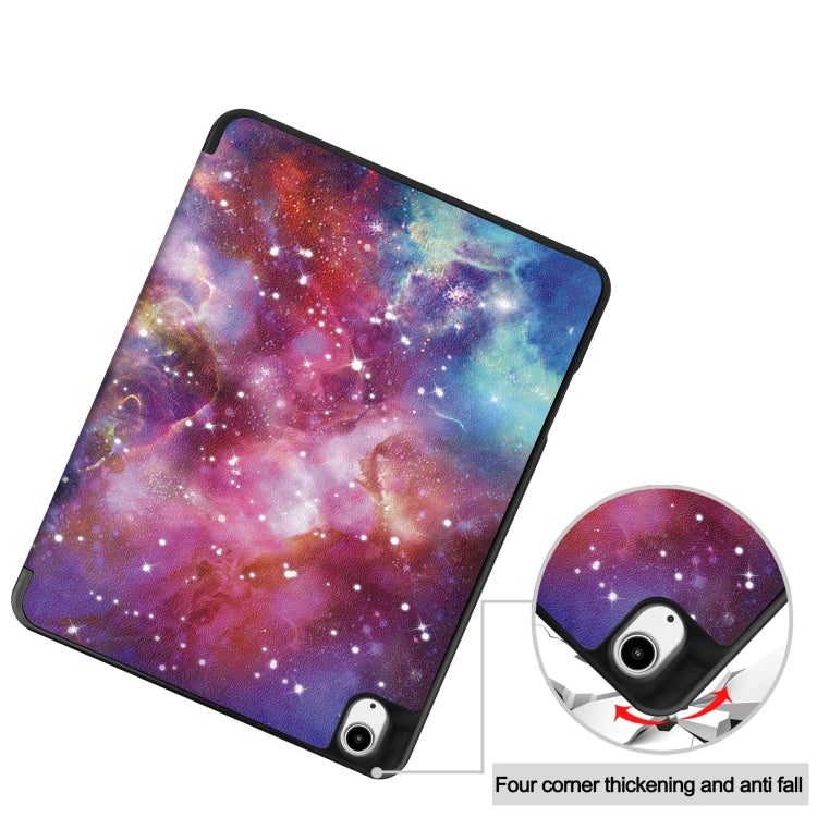 For iPad Air 13 2024 / 2025 Custer Painted 3-Fold Holder Smart Leather Tablet Case with Pen Tray(Milky Way Nebula)