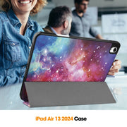 For iPad Air 13 2024 / 2025 Custer Painted 3-Fold Holder Smart Leather Tablet Case with Pen Tray(Milky Way Nebula)