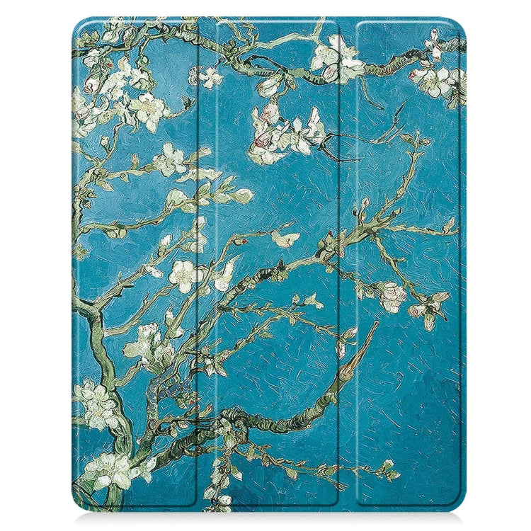 For iPad Air 13 2024 / 2025 Custer Painted 3-Fold Holder Smart Leather Tablet Case with Pen Tray(Apricot Flower)