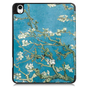 For iPad Air 13 2024 / 2025 Custer Painted 3-Fold Holder Smart Leather Tablet Case with Pen Tray(Apricot Flower)