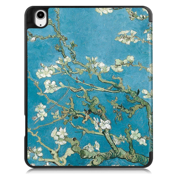 For iPad Air 13 2024 / 2025 Custer Painted 3-Fold Holder Smart Leather Tablet Case with Pen Tray(Apricot Flower)