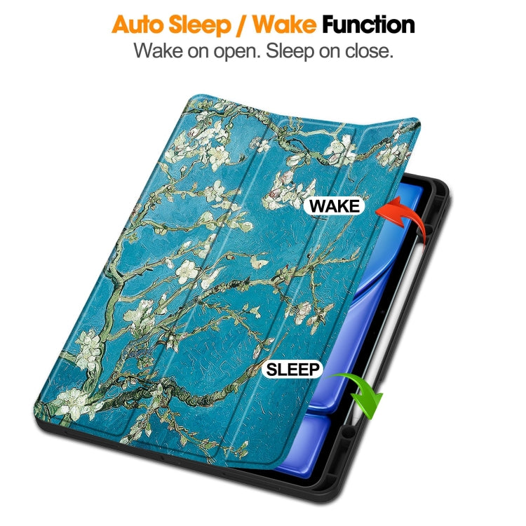 For iPad Air 13 2024 / 2025 Custer Painted 3-Fold Holder Smart Leather Tablet Case with Pen Tray(Apricot Flower)