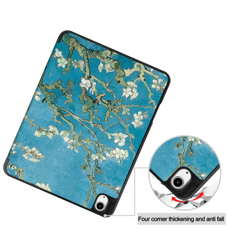 For iPad Air 13 2024 / 2025 Custer Painted 3-Fold Holder Smart Leather Tablet Case with Pen Tray(Apricot Flower)