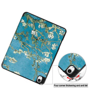 For iPad Air 13 2024 / 2025 Custer Painted 3-Fold Holder Smart Leather Tablet Case with Pen Tray(Apricot Flower)