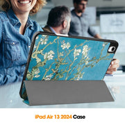 For iPad Air 13 2024 / 2025 Custer Painted 3-Fold Holder Smart Leather Tablet Case with Pen Tray(Apricot Flower)