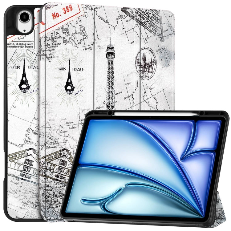 For iPad Air 13 2024 / 2025 Custer Painted 3-Fold Holder Smart Leather Tablet Case with Pen Tray(Eiffel Tower)