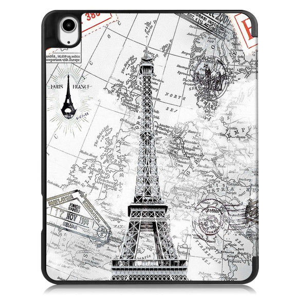 For iPad Air 13 2024 / 2025 Custer Painted 3-Fold Holder Smart Leather Tablet Case with Pen Tray(Eiffel Tower)