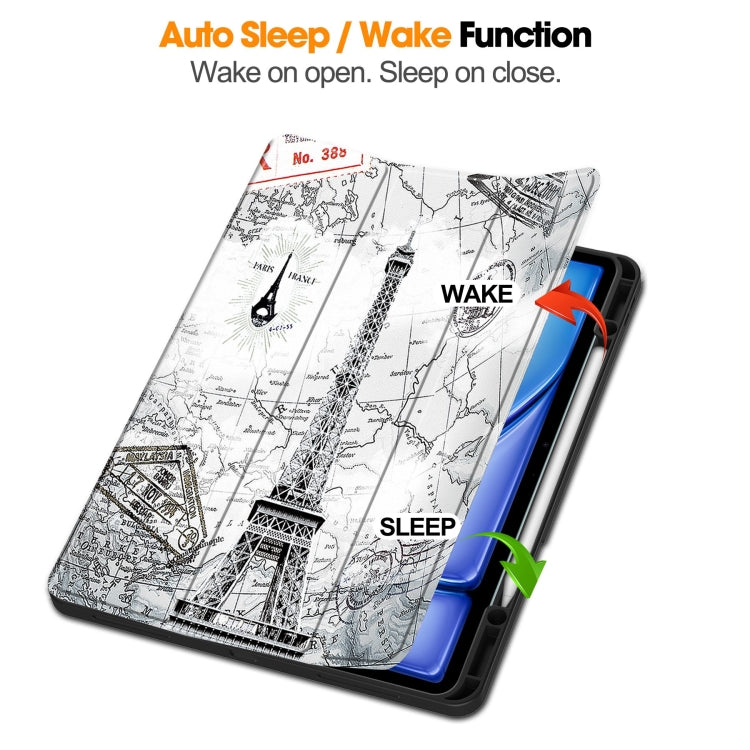 For iPad Air 13 2024 / 2025 Custer Painted 3-Fold Holder Smart Leather Tablet Case with Pen Tray(Eiffel Tower)