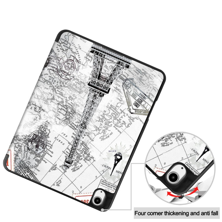 For iPad Air 13 2024 / 2025 Custer Painted 3-Fold Holder Smart Leather Tablet Case with Pen Tray(Eiffel Tower)