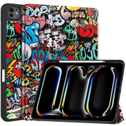 For iPad Pro 13 2024 Custer Painted 3-Fold Holder Smart Leather Tablet Case with Pen Tray(Graffiti)