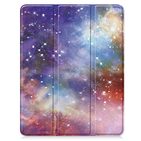 For iPad Pro 13 2024 Custer Painted 3-Fold Holder Smart Leather Tablet Case with Pen Tray(Milky Way Nebula)