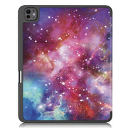 For iPad Pro 13 2024 Custer Painted 3-Fold Holder Smart Leather Tablet Case with Pen Tray(Milky Way Nebula)