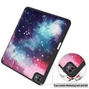 For iPad Pro 13 2024 Custer Painted 3-Fold Holder Smart Leather Tablet Case with Pen Tray(Milky Way Nebula)