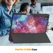 For iPad Pro 13 2024 Custer Painted 3-Fold Holder Smart Leather Tablet Case with Pen Tray(Milky Way Nebula)