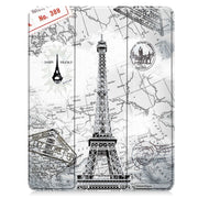 For iPad Pro 13 2024 Custer Painted 3-Fold Holder Smart Leather Tablet Case with Pen Tray(Eiffel Tower)