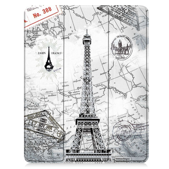 For iPad Pro 13 2024 Custer Painted 3-Fold Holder Smart Leather Tablet Case with Pen Tray(Eiffel Tower)