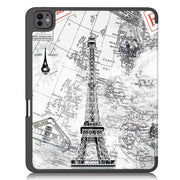 For iPad Pro 13 2024 Custer Painted 3-Fold Holder Smart Leather Tablet Case with Pen Tray(Eiffel Tower)
