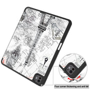 For iPad Pro 13 2024 Custer Painted 3-Fold Holder Smart Leather Tablet Case with Pen Tray(Eiffel Tower)