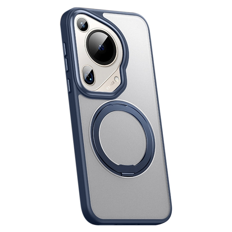 For Huawei Pura 70 Ultra Frosted 360 Rotating Holder Magnetic Full Coverage Shockproof Phone Case(Blue)