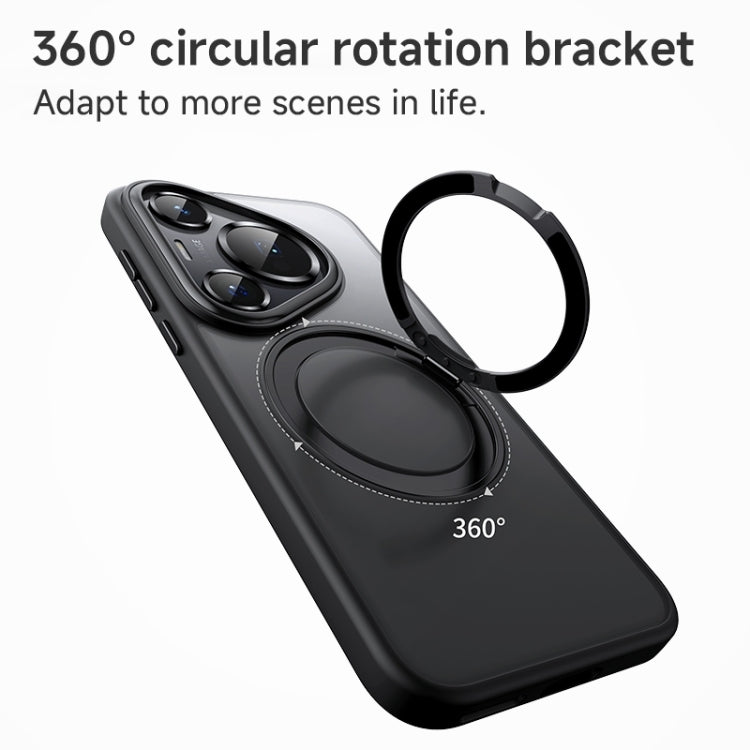 For Huawei Pura 70 Ultra Frosted 360 Rotating Holder Magnetic Full Coverage Shockproof Phone Case(Black)