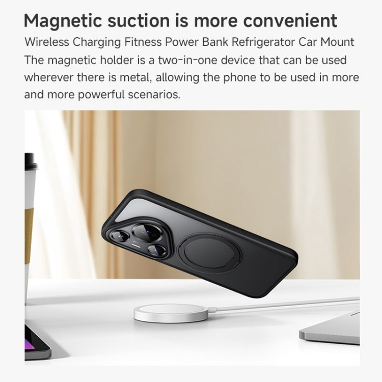 For Huawei Pura 70 Frosted 360 Rotating Holder Magnetic Full Coverage Shockproof Phone Case(Grey)