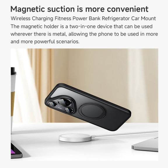 For Huawei Pura 70 Frosted 360 Rotating Holder Magnetic Full Coverage Shockproof Phone Case(Black)