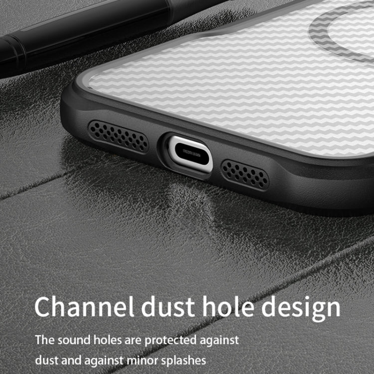For iPhone 16 Carbon Fiber Texture MagSafe Translucent Phone Case(Black)