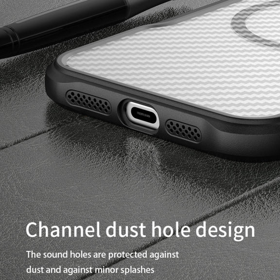 For iPhone 16 Carbon Fiber Texture MagSafe Translucent Phone Case(Black)