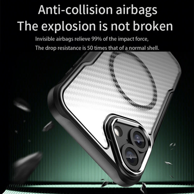 For iPhone 16 Carbon Fiber Texture MagSafe Translucent Phone Case(Green)