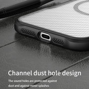 For iPhone 16 Carbon Fiber Texture MagSafe Translucent Phone Case(Purple)