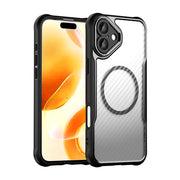For iPhone 16 Plus Carbon Fiber Texture MagSafe Translucent Phone Case(Black)