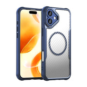 For iPhone 16 Plus Carbon Fiber Texture MagSafe Translucent Phone Case(Blue)