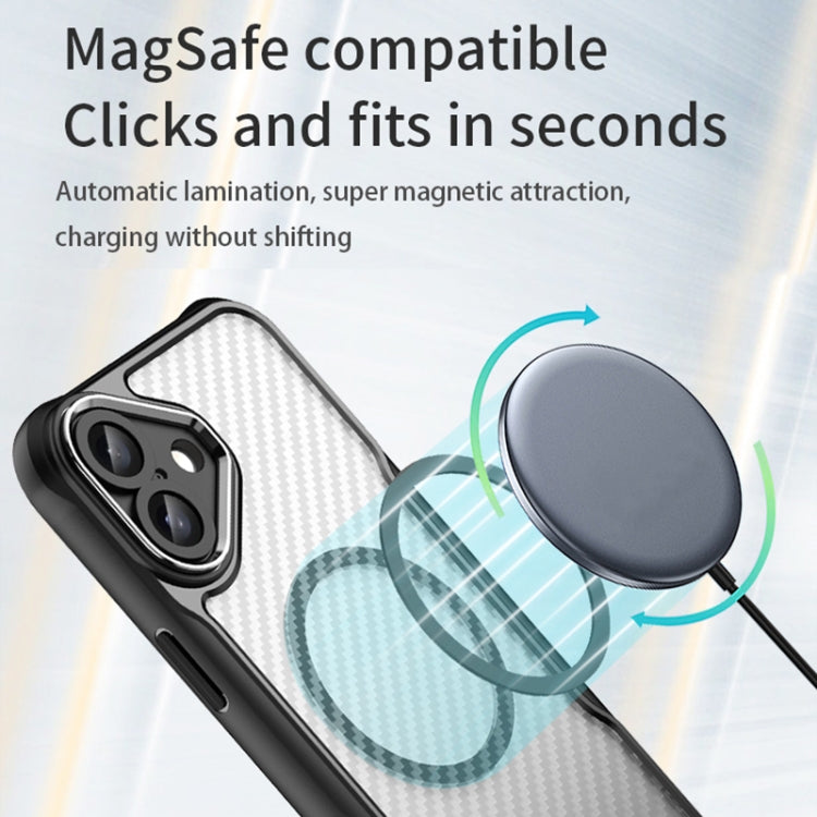 For iPhone 16 Plus Carbon Fiber Texture MagSafe Translucent Phone Case(Blue)