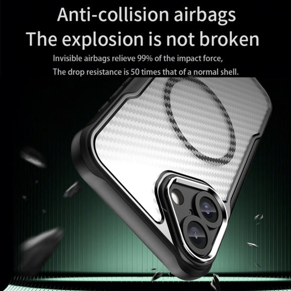 For iPhone 16 Plus Carbon Fiber Texture MagSafe Translucent Phone Case(Green)