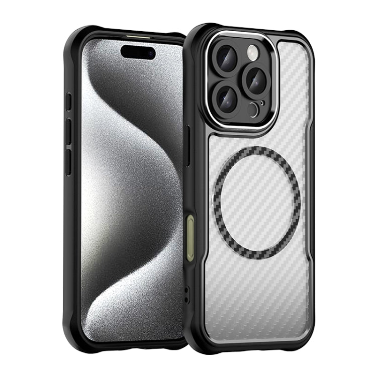 For iPhone 16 Pro Carbon Fiber Texture MagSafe Translucent Phone Case(Black)