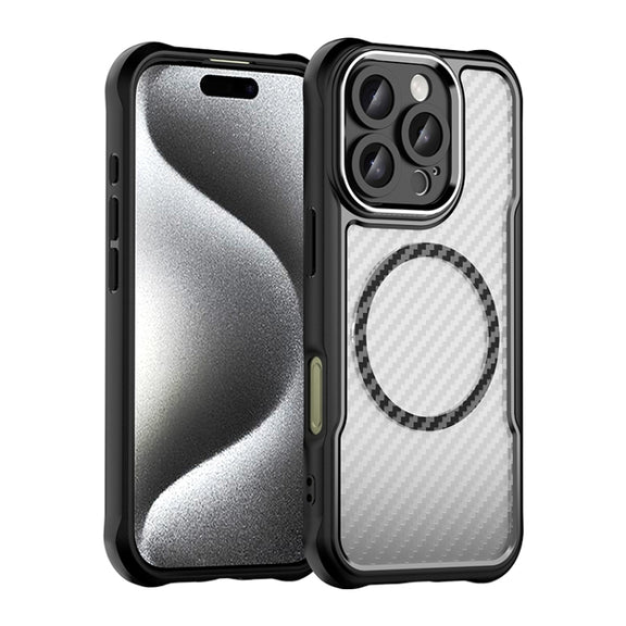 For iPhone 16 Pro Carbon Fiber Texture MagSafe Translucent Phone Case(Black)