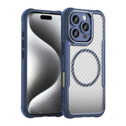For iPhone 16 Pro Carbon Fiber Texture MagSafe Translucent Phone Case(Blue)