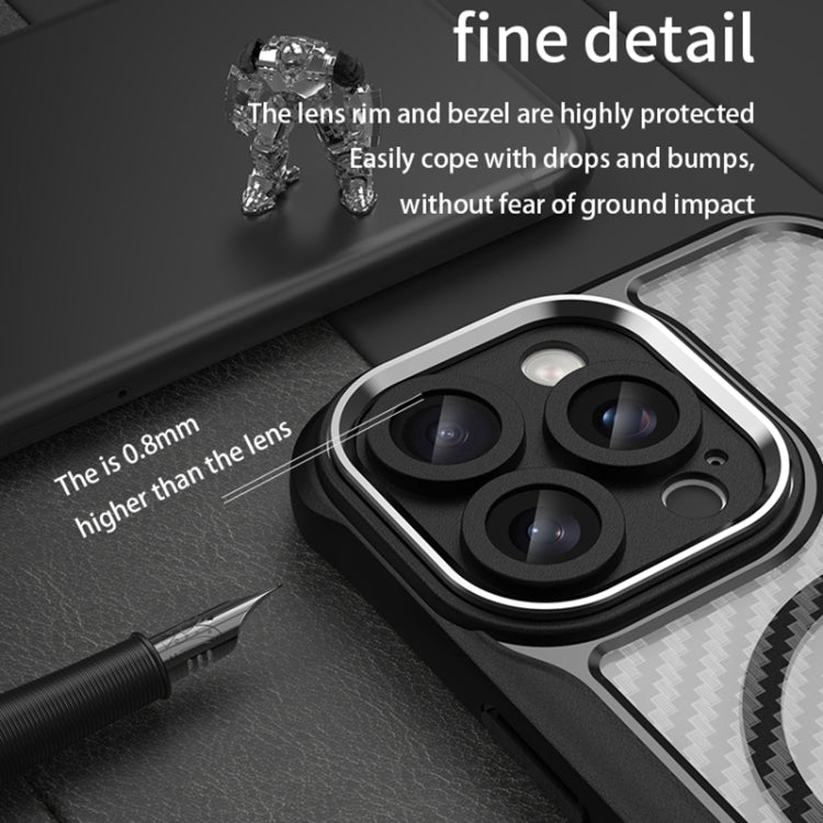 For iPhone 16 Pro Carbon Fiber Texture MagSafe Translucent Phone Case(Blue)