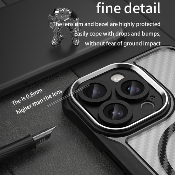 For iPhone 16 Pro Carbon Fiber Texture MagSafe Translucent Phone Case(Blue)