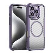 For iPhone 16 Pro Carbon Fiber Texture MagSafe Translucent Phone Case(Purple)