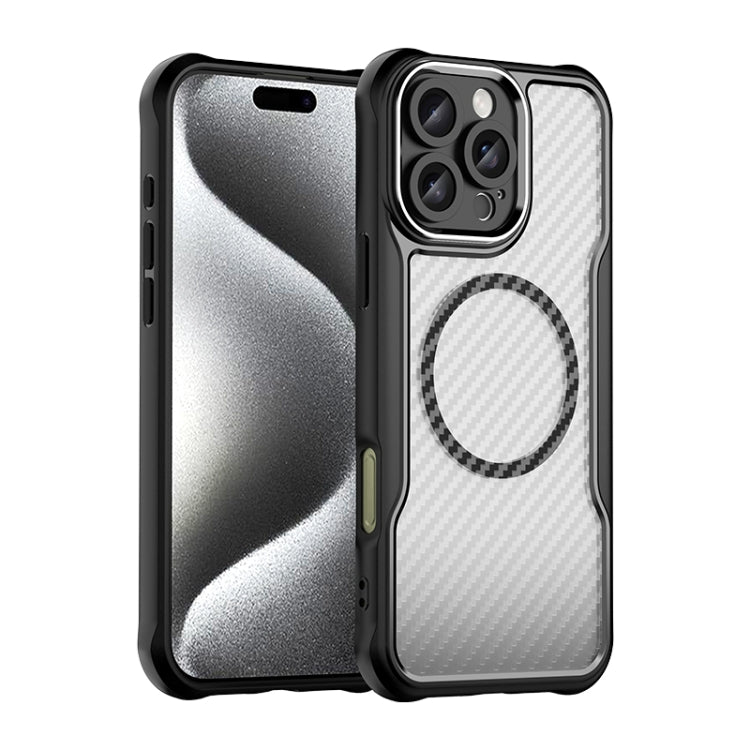 For iPhone 16 Pro Max Carbon Fiber Texture MagSafe Translucent Phone Case(Black)