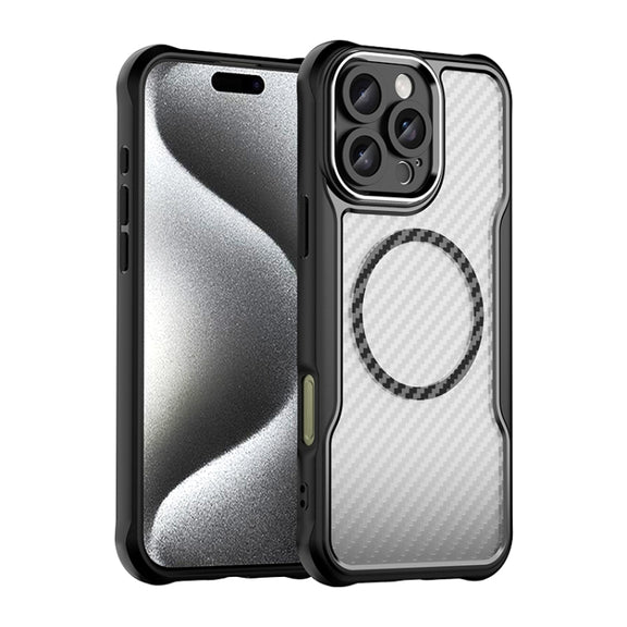For iPhone 16 Pro Max Carbon Fiber Texture MagSafe Translucent Phone Case(Black)