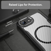 For iPhone 16e Carbon Fiber Texture MagSafe Translucent Phone Case(Black)