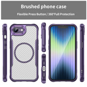 For iPhone 16e Carbon Fiber Texture MagSafe Translucent Phone Case(Purple)