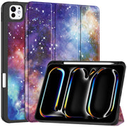 For iPad Pro 11 2024 Custer Painted 3-Fold Holder Smart Leather Tablet Case with Pen Tray(Milky Way Nebula)