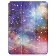For iPad Pro 11 2024 Custer Painted 3-Fold Holder Smart Leather Tablet Case with Pen Tray(Milky Way Nebula)