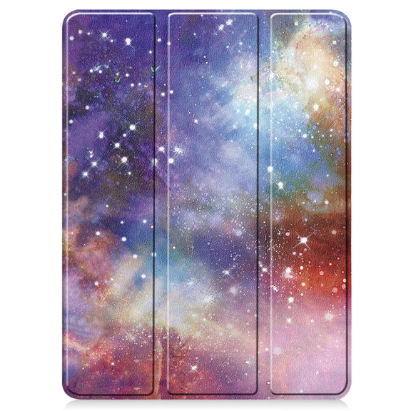 For iPad Pro 11 2024 Custer Painted 3-Fold Holder Smart Leather Tablet Case with Pen Tray(Milky Way Nebula)