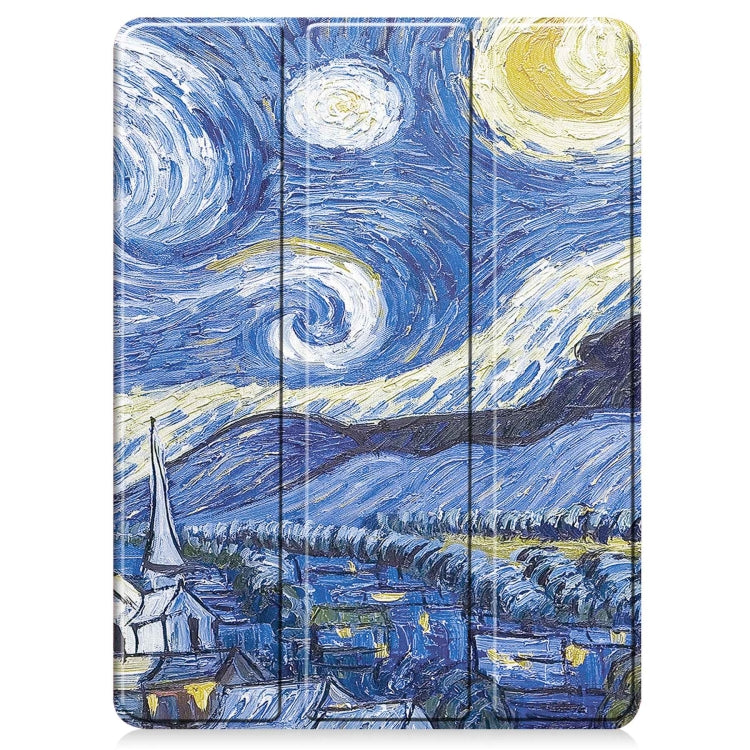 For iPad Pro 11 2024 Custer Painted 3-Fold Holder Smart Leather Tablet Case with Pen Tray(Starry Sky)