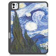 For iPad Pro 11 2024 Custer Painted 3-Fold Holder Smart Leather Tablet Case with Pen Tray(Starry Sky)